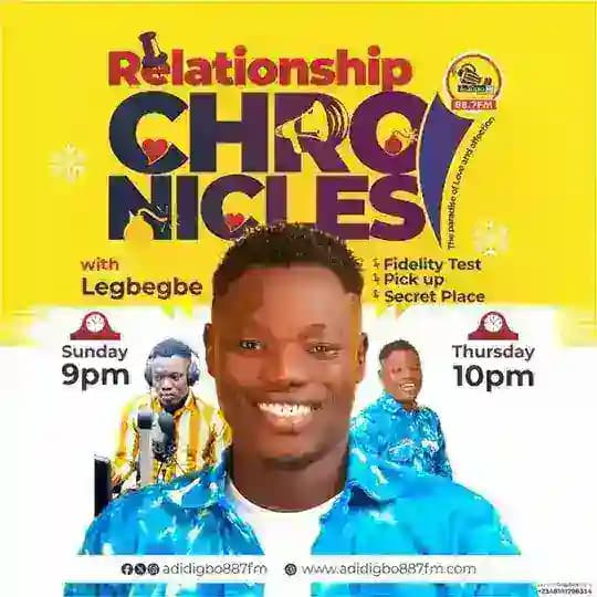 ❤️ RELATIONSHIP CHRONICLES with MR LEGBEGBE on Agidigbo 88.7 FM Ibadan 💯 Profile